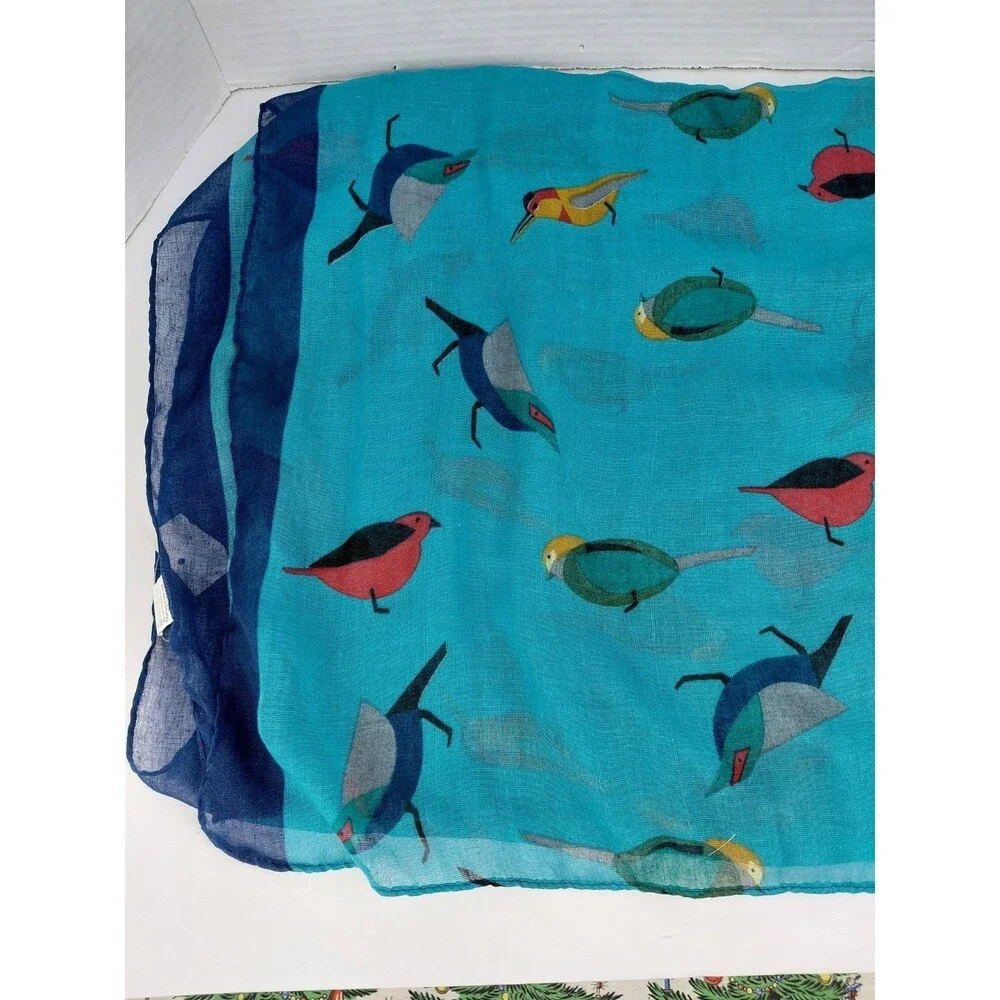 New Bird Blue Scarf Embellish Wrap Accessory Trendy Polyester Trend-eyes
